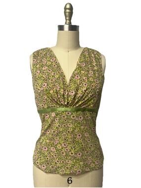 Vintage Babydoll Y2K Forest Fairy Mesh Overlay Top Size S Green Pink Floral